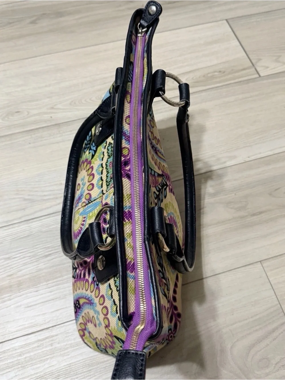 Spartina 449 Paisley Tote with Black Handles - Cream, Purple, Blue, Green